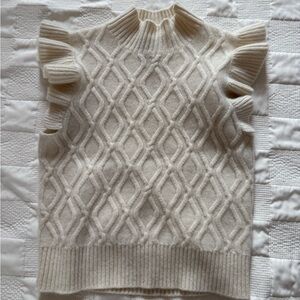 Cashmere Cream Sweatervest with Ruffle Details